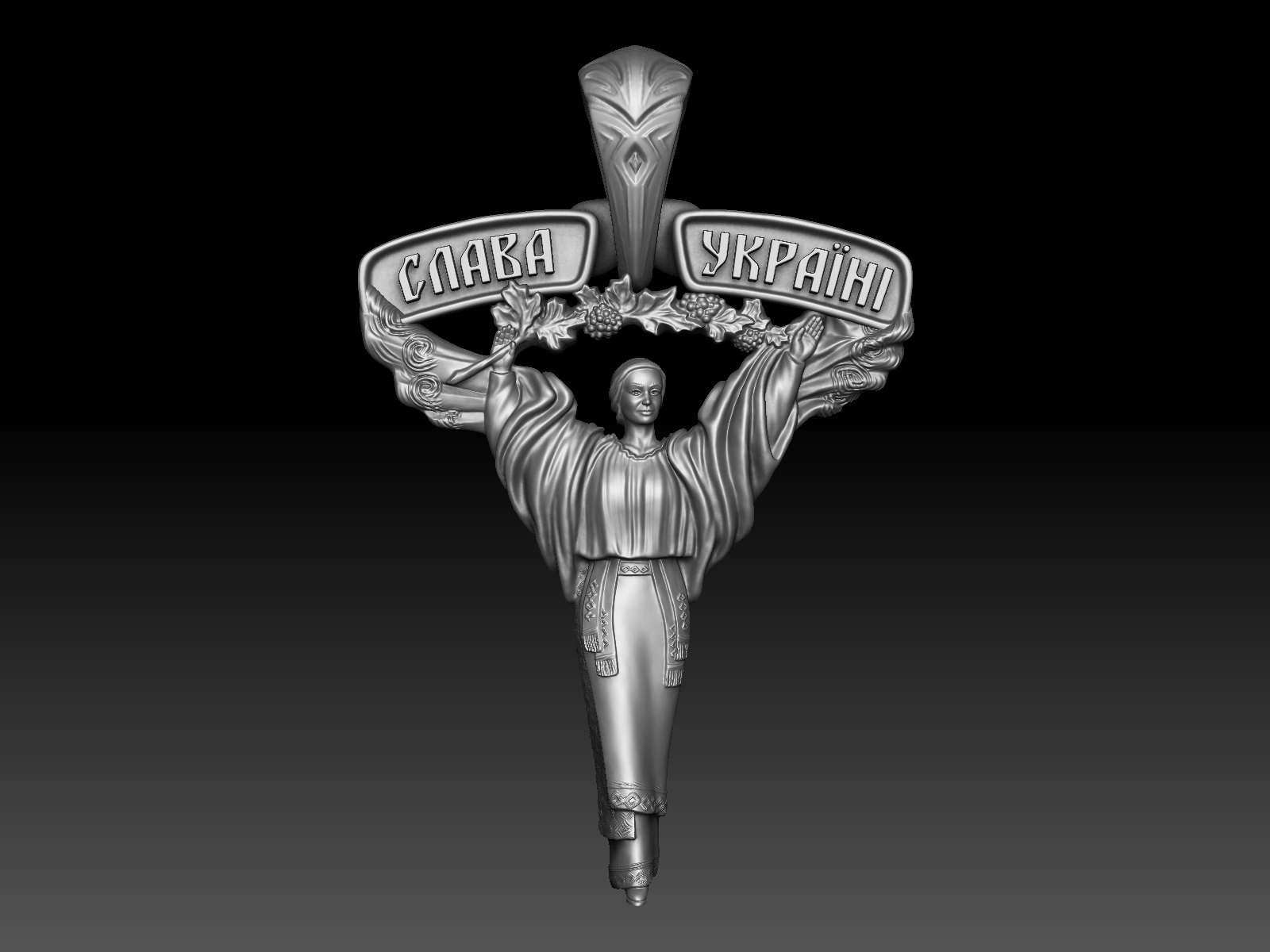 Custom-made symbolic pendant with Berehynia of Ukraine. Glory to Ukraine! Digital Sculpture.